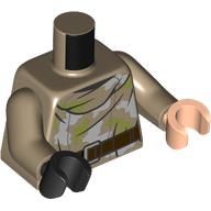 Lego Torso, Olive Green/Light Bluish Grey Camouflage, Dark Brown Belt print, Odd Hands, Dark Tan Arms, Left Light Nougat Hand, Right Black Hand / Dark Tan
