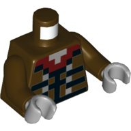 Lego Torso Pixelated Black, Dark Red, and Silver Squares (Buttons) Print, Dark Brown Arms, Light Bluish Gray Hands / Dark Brown