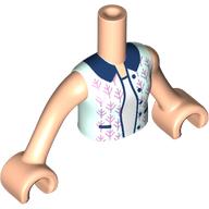 Lego Minidoll Torso Girl with Light Aqua Jacket, Lavender Decorations, Dark Blue Trim, White Shirt print, Light Nougat Arms and Hands / Light Nougat