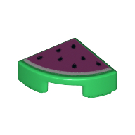 Lego Tile Round 1 x 1 Quarter with Dark Pink Watermelon Print