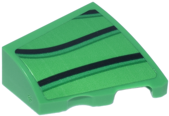 Lego Wedge 2 x 2 x 2/3 Right with Green and Black Curved Stripes Pattern (Sticker) - Set 77247