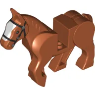 Animal, Horse, Moveable Legs with Black Bridle and Wide White Blaze Print / Dark Orange