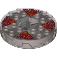 Turntable 6 x 6 Round Flat Silver Base Serrated with Red Energy Print (Ninjago Spinner) / Trans-Brown
