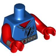 Lego Torso Hoodie with Belt and Black Spider Print, Red Arms and Hands with Bracelets Print / Blue