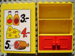 Lego Fabuland Cupboard 2 x 6 x 7 with Red Doors and Bottles, Cheese, and Ham Poster Pattern (Sticker) - Set 3675