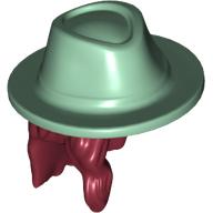 Lego Hair and Hat, Long with Sand Green Hat Pattern / Dark Red