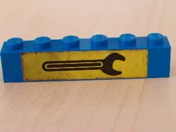Brick 1 x 6 with Black Wrench on Yellow Background Pattern (Sticker) - Set 6363