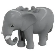 Duplo Animal Elephant, Adult, Stationary Head with Molded Tusks, Semicircular Eyes / Light Bluish Gray