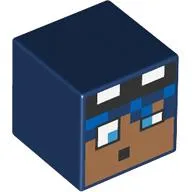Minifig Head Special, Cube with Pixelated Face with Blue Hair Print / Dark Blue