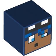 Lego Minifig Head Special, Cube with Pixelated Face with Blue Hair Print / Dark Blue