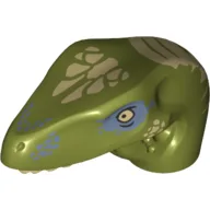 Animal Body Part, Dinosaur, Raptor Head with Tan Teeth and Tan and Sand Blue Marks Print / Olive Green