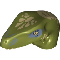 Lego Animal Body Part, Dinosaur, Raptor Head with Tan Teeth and Tan and Sand Blue Marks Print / Olive Green