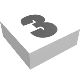 Tile 1 x 1 with Bold Black '3' Print / White