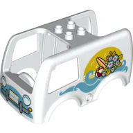 Duplo Van Body with 4 Studs on Top with Sea, Surfboard, and Flowers Print / White