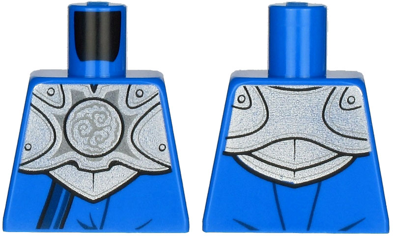 Lego Torso Armor, Silver Plate with Curly Lines over Robe and Dark Blue Strap Pattern
