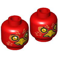 Lego Minifig Head Flinx, Phoenix with Orange Eye Circles, Orange Feathers, Yellow Eyes and Beak, Surprised / Stern Print / Red