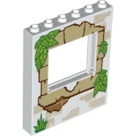 Panel 1 x 6 x 6 with Window with Tan Bricks, Grass and Leaves Print / White