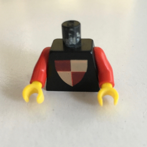 Lego Torso Shield Quartered Red/Yellow Print, Red Arms, Yellow Hands / Black