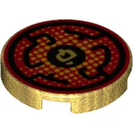 Tile Round 2 x 2 with Black Circular Lines on Red Background Print / Pearl Gold