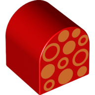 Lego Duplo Brick 2 x 2 x 2 Curved Top with Orange Circles and Dots Print / Red