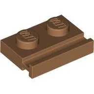 Plate Special 1 x 2 with Door Rail / Medium Nougat