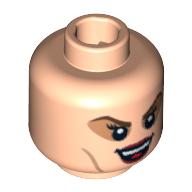 Lego Minifig Head Bellatrix Lestrange, Dual Sided, Brown Eye Shadow and Dark Red Lips, Laughing / Scared Print [Blocked Open Stud] / Light Nougat