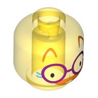 Lego Minifig Head Dark Purple Glasses, Orange Nose, Medium Azure Whiskers, Orange Eyebrows / Trans-Yellow