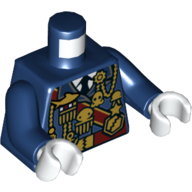 Lego Torso Military Uniform with Medals and Dark Red Sash Print, Dark Blue Arms, White Hands / Dark Blue