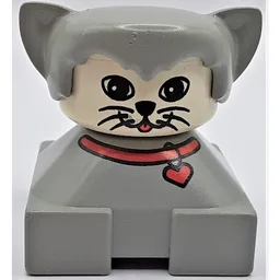 Duplo 2 x 2 x 2 Figure Brick, Hair with Cat Ears Light Gray, White Face with Round Eyes and 2 Whiskers Print / Light Gray
