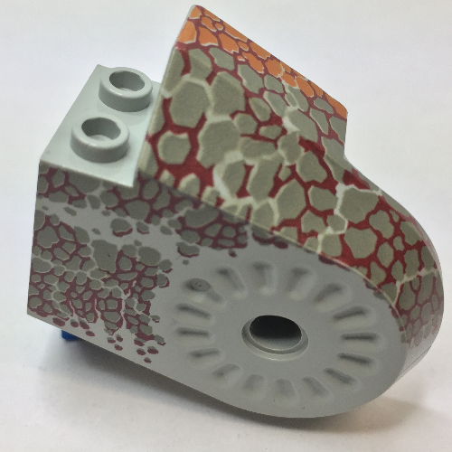 Lego Animal Body Part, Dinosaur Body Quarter with Pin Holes, Dark Gray Scales on Dark Red and Gray Print / Light Gray