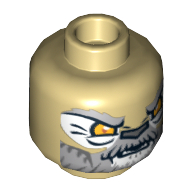 Lego Minifig Head Lagravis, Lion with Orange Eyes and Gray and White Beard Closed Mouth / Open Mouth Print / Tan
