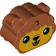 Duplo Brick 2 x 4 x 2 Rounded Ends with Ears and Lion Face Print / Dark Orange