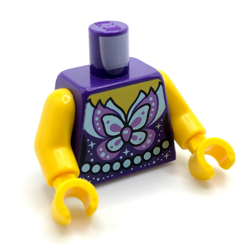 Lego Torso Vest Top, Dark Purple and Lavender Flower, Sand Blue Pearl Chain print, Yellow Arms and Hands / Dark Purple