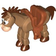 Lego Animal, Horse 'Bullseye' with Tan Face, Dark Orange Saddle, Dark Brown Mane, Tail, Hooves print / Medium Nougat