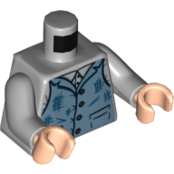 Lego Torso Shirt and Sand Blue Vest Tattered with 4 Buttons Print, Light Bluish Gray Arms, Light Nougat Hands / Light Bluish Gray
