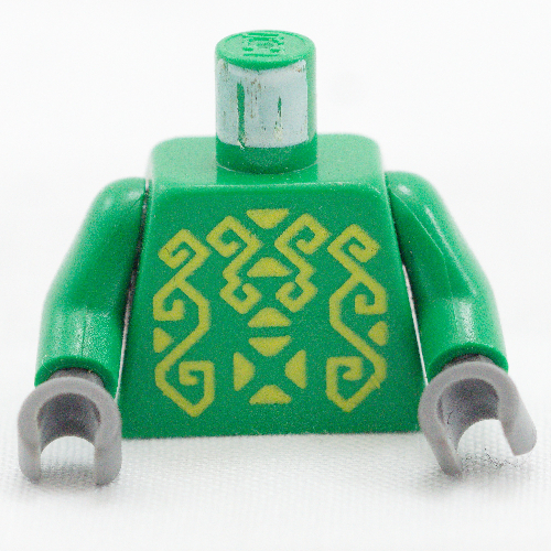 Lego Torso with Rascus Print, Green Arms, Dark Bluish Gray Hands / Green