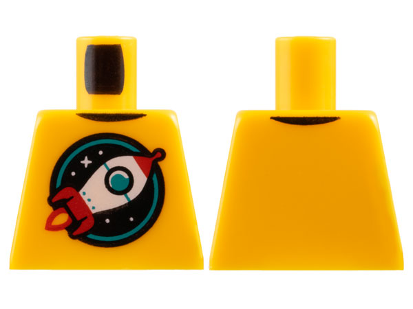 Lego Torso Red and White Retro Space Rocket in Black and Dark Turquoise Circle with Stars Pattern