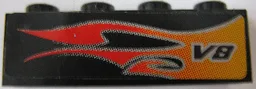 Brick 1 x 4 with Flame and V8 Right Pattern (Sticker) - Set 8643