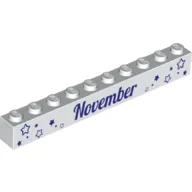 Brick 1 x 10 with Dark Purple 'November' and 'December' Print on Opposite Sides / White