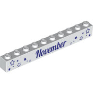 Lego Brick 1 x 10 with Dark Purple 'November' and 'December' Print on Opposite Sides / White
