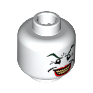 Lego Minifig Head Joker, Dark Green Eyebrows, Wide Smile with Red Lips, Crow's Feet Print / White
