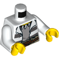 Lego Torso Prison Shirt, Open with Dark Bluish Gray Prison Stripes, Rope Belt, Tooth Necklace Print, White Arms, Yellow Hands / White
