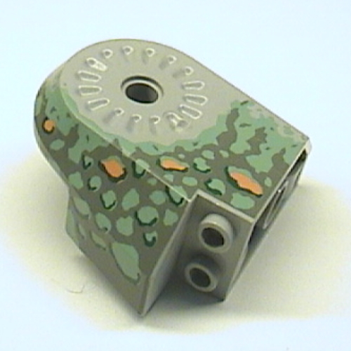 Lego Animal Body Part, Dinosaur Body Quarter with Pin Holes, Dark Gray, Sand Green, Medium Orange, and Dark Green Spotted Print / Light Gray
