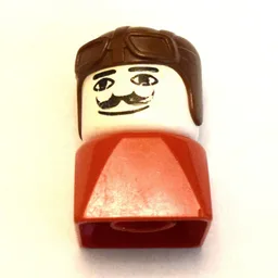 Duplo 2 x 2 x 2 Figure Brick Early, Aviator Hat Brown, Moustache Print / Red