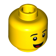 Lego Minifig Head Brick Suit Guy, Open Mouth Smile, No Teeth, Tongue / Yellow