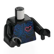 Torso, Blue Skeleton, Coral Heart Print, Black Arms and Hands / Black