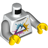 Lego Torso, Black Mountains Outline, Dark Pink, Bright Light Orange, Dark Azure Splash print, Light Bluish Gray Arms, Yellow Hands / White