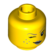 Lego Minifig Head Genie Girl, Silver Lips, Freckles and Wink Print [Hollow Stud] / Yellow