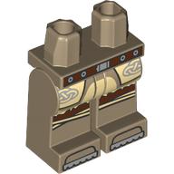 Lego Hips and Dark Tan Legs with Reddish brown Belt, Knee Wraps, Silver Belt Buckle, Tan Tunic, Keltic Knots print / Dark Tan