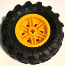 Wheel 30.4mm D. x 20mm with No Pin Holes and Reinforced Rim with Black Tire 56 x 26 Tractor (56145 / 70695) / Bright Light Orange